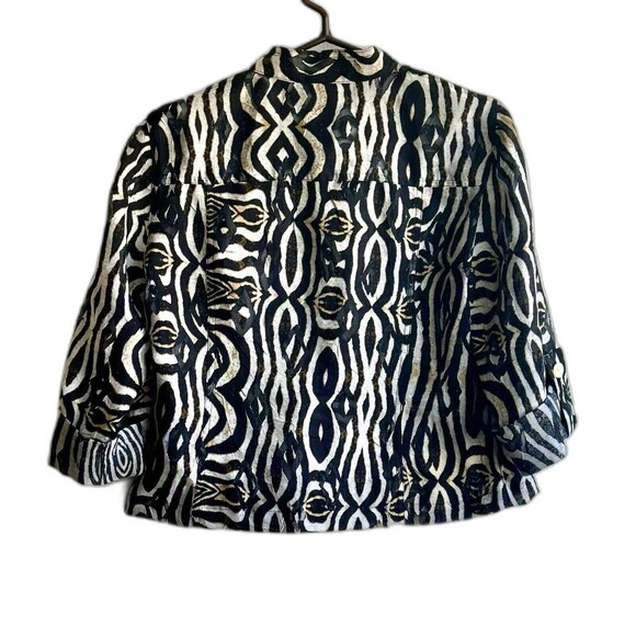 Ruby Rd Animal Print Sheer Burnout Jacket Black White 10P 3/4 Sleeve Adjustable - Picture 3 of 9
